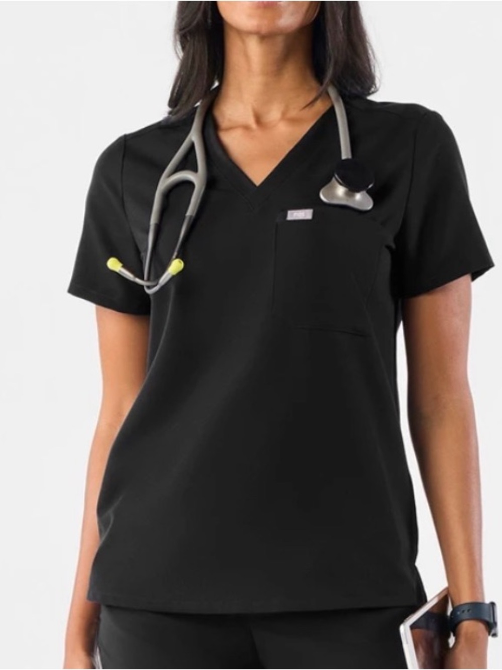 Figs Black V-Neck Vet Scrub Top
